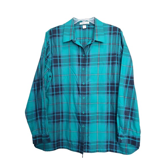 Coldwater Creek Tops - Coldwater Creek Cotton Blend Green Plaid Long Sleeve Button-Up Tunic Size 1X